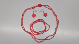 Setje met 3 armbanden, een ketting en een paar oorbellen