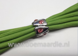 Groot gat buiskraal met roze strass, gat 9,5 mm