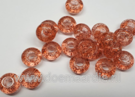 Kraal, oranje met glitter. Per ong 20, gat 5,8 mm