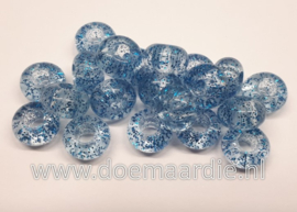 Kraal, blauw met glitter. Per ong 20, gat 5,8 mm