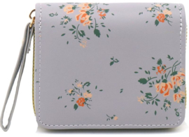 Hippe portemonnee, bloemen grijsblauw