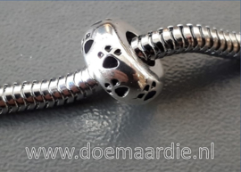 Sterling zilveren kraal met hondenpootjes, gat 4,5 mm