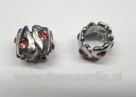 Groot gat buiskraal met roze strass, gat 9,5 mm