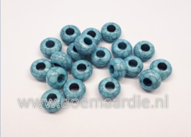 Kraal, turquoise met marmer effect. Per ong 20, gat 5,6 mm