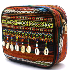Bohemian bag, geweven, oranje met schelpen