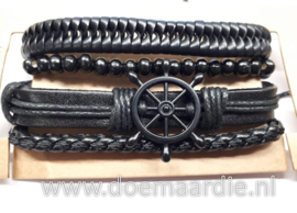 Setje van 4 armbanden, zwart, stuurwiel