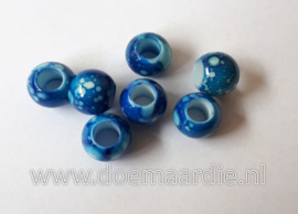 Kraal, verschillende tinten blauw. Per ong 20, gat 6 mm