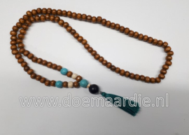 Tibetaanse mala halsketting, turquoise bruin