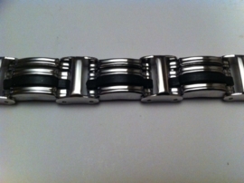 Brede edelstaal armband met rubber