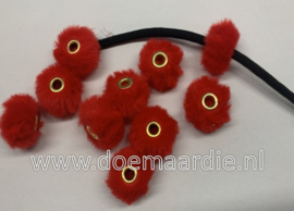Fluffy kraal, rood, gat 4 mm