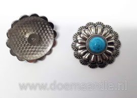 Concho, bloem, antiek zilver, turquoise