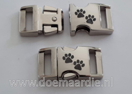 Buckle silver metal, klikgesp, middel met pootjes. (5/8)