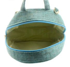 Rugzakje in vrolijke kleuren met kwastjes, mint groen/blauwig