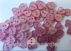 Roze hartje met glitter. per 10 stuks.