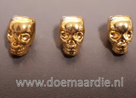 Skull, doodshoofd verticaal gat, goud kleur, gat 3,5 mm