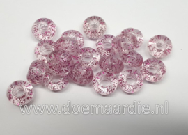 Kraal, fuchsia roze met glitter. Per ong 20, gat 5,8 mm