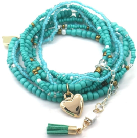 Fijne glaskralen armbanden met verschillende bedeltjes, 9 stuks