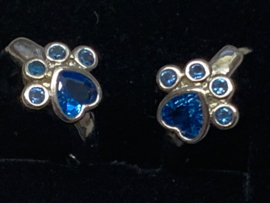 Pootjes oorbellen, echt zilver, met blauwe Zircoon