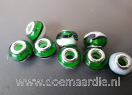 Murano glaskraal, groen wit, gat 5 mm