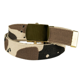 Tropenkoppel riem, 6 kleuren dessert camo, goudkleurige gesp