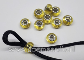 Goud gele kraal, per 6, gat 5 mm