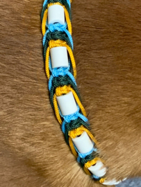 Special tekenhalsband lichtblauw, groen en goldenrot,  46 cm