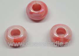 Gemarmerde parelmoer kraal, roze, gat 5,5 mm