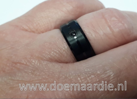 Ring, RVS, zwart met zirkona