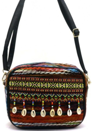 Bohemian bag, geweven, oranje met schelpen
