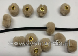 Fluffy kraal, beige, gat 4 mm