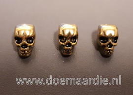 Skull, doodshoofd verticaal gat, oud goudkleur, gat 3,5 mm