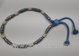 Tekenhalsband met Aquamarine blue keramiek,  41 cm.
