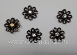 Bloem met strass tussenzetsel, oud brons/antiek messing