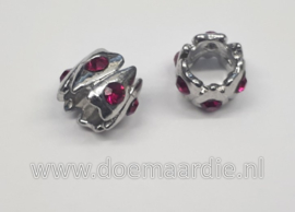 Groot gat buiskraal met fuchsia strass, gat 9,5 mm