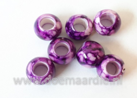Kraal, verschillende tinten paars. Per ong 20, gat 6 mm