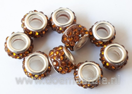 Grootgat kraal, strass, polymeer, goud bruin, gat 4,7 mm