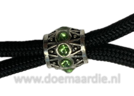 Drum kraal, zilverkleurig met strass steentjes, groen, gat 5 mm