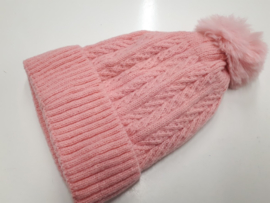 Muts met pom pom, roze