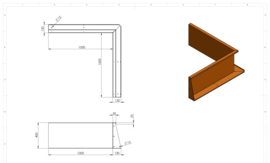 Cortenstaal keerwand binnenhoek 1000x1000x400 mm