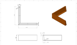 Cortenstaal keerwand buitenhoek 1000x1000x300 mm