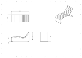 Cortenstaal ligbank voor buiten 'Corpus' 1853x750x999 mm