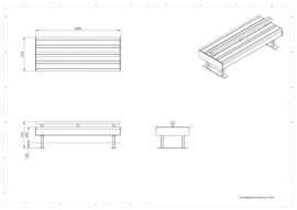 Cortenstaal tuinbank 'Ebra' met leuning 2300x990x800 mm