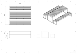 Cortenstaal picknickset 'Diego' 2400x2070x750