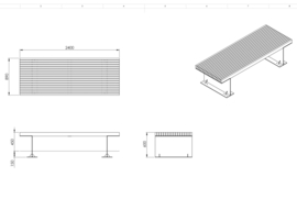 Cortenstaal tuinbank 'Dolan' 2300x890x600 mm