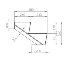 Trap van Cortenstaal met 2 treden B3000xD480xH340 mm