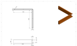 Cortenstaal keerwand binnenhoek 1000x1000x200 mm