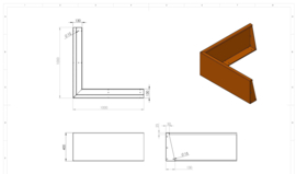 Cortenstaal keerwand buitenhoek 1000x1000x400 mm