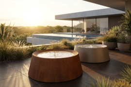 Watertafel 'Magma' aluminium Ø120xH40 cm  incl. ledverlichting & pomp