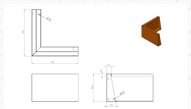 Cortenstaal keerwand buitenhoek 500x500x300 mm