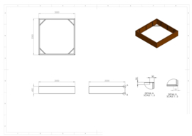 Cortenstaal borderbak (geen bodem) 200x200x40 cm